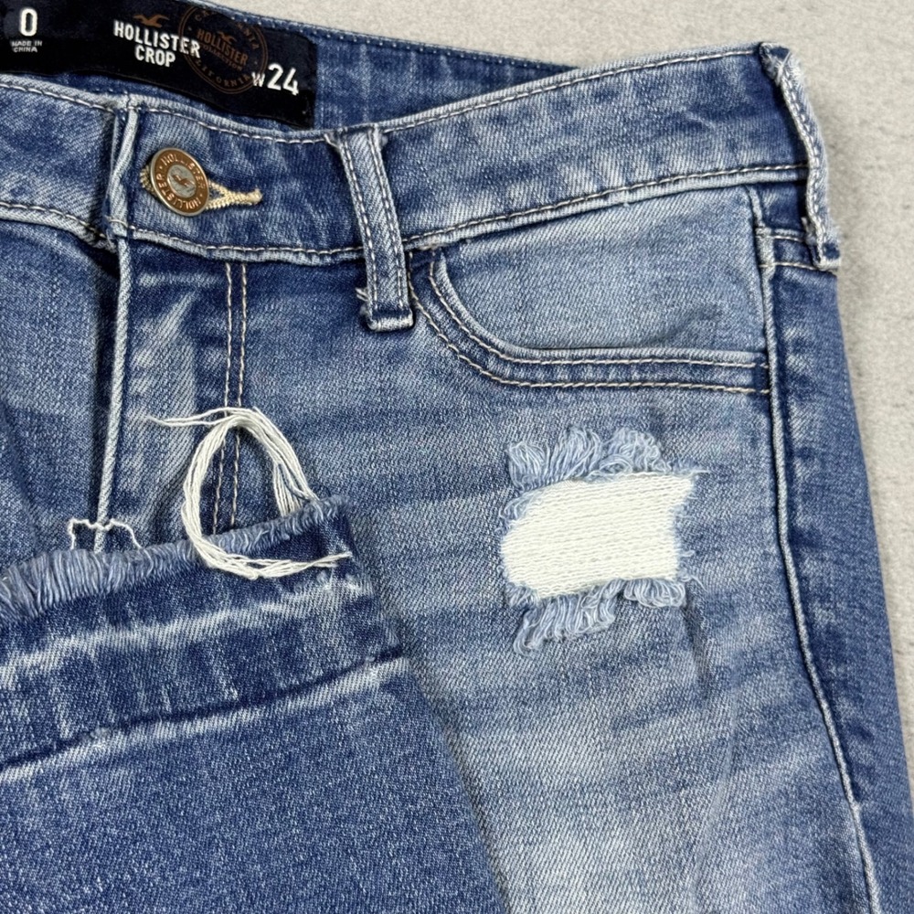 Hollister Crop Skinny Jeans Womens 0 W24 Blue Distressed Raw Hem Denim